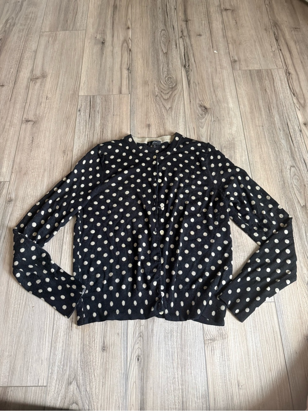 Black and Cream Polka Dot Button Cardigan Size XLarge 100% Merino Wool